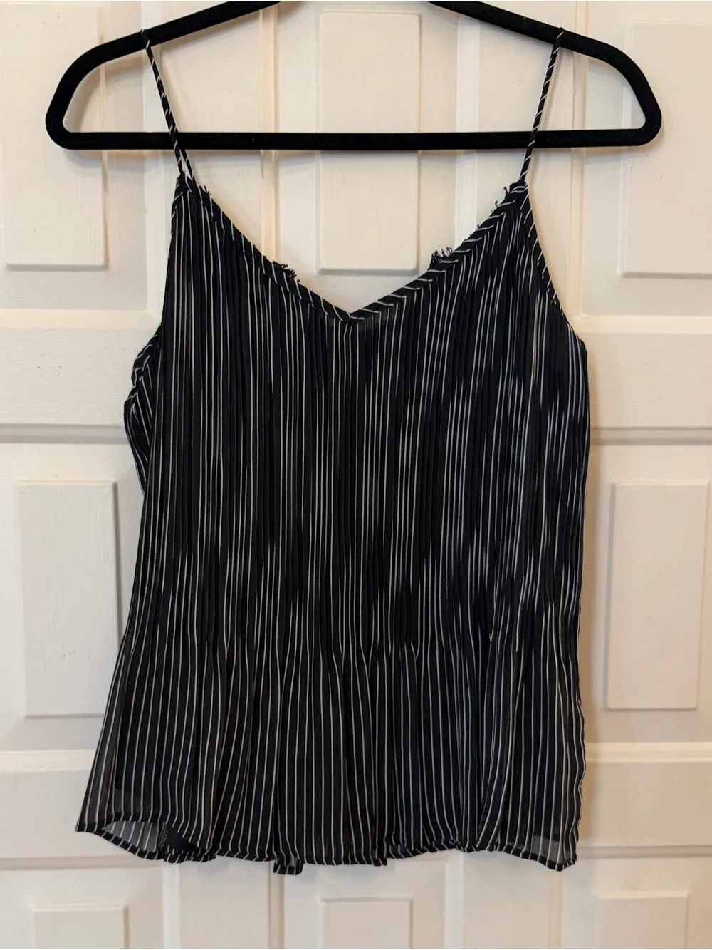 Black Tape Pinstripe Micro Pleat Cami - Black & White Lace Trim - Picture 2 of 10